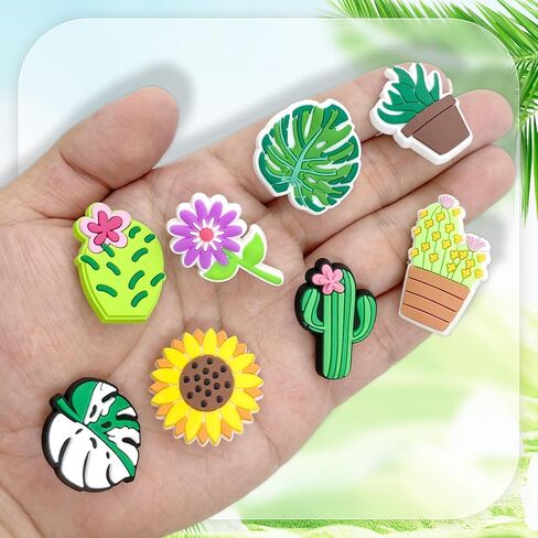 Tashrasia 25Pcs Plants Shoe Charms for Clogs Sandals Bracelet Wristband Slippers Water Shoes, Potted Leaf Flower Shoe Decoration Charms for Kids Girls Adults Party Favor Gifts in Kuwait
