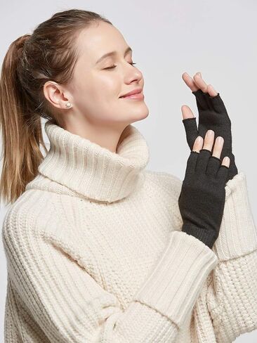 قفازات Facecozy من الصوف بدون أصابع للنساء، قفازات نصف اصبع مريحة للغاية للطقس البارد، تدفئة المعصم للنساء in Kuwait