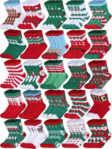 Liitrsh 50 Pairs Christmas Socks Fuzzy Socks with Grips for Women Fuzzy Socks Winter Warm Socks Colorful Novelty Crew Socks Warm Winter Holiday Kid Women Creative Christmas Socks in Saudi Arabia