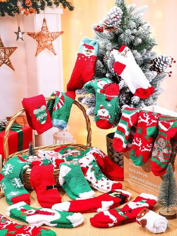 Liitrsh 50 Pairs Christmas Socks Fuzzy Socks with Grips for Women Fuzzy Socks Winter Warm Socks Colorful Novelty Crew Socks Warm Winter Holiday Kid Women Creative Christmas Socks in Saudi Arabia