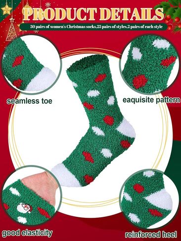 Liitrsh 50 Pairs Christmas Socks Fuzzy Socks with Grips for Women Fuzzy Socks Winter Warm Socks Colorful Novelty Crew Socks Warm Winter Holiday Kid Women Creative Christmas Socks in Saudi Arabia