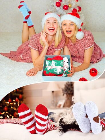 Liitrsh 50 Pairs Christmas Socks Fuzzy Socks with Grips for Women Fuzzy Socks Winter Warm Socks Colorful Novelty Crew Socks Warm Winter Holiday Kid Women Creative Christmas Socks in Saudi Arabia
