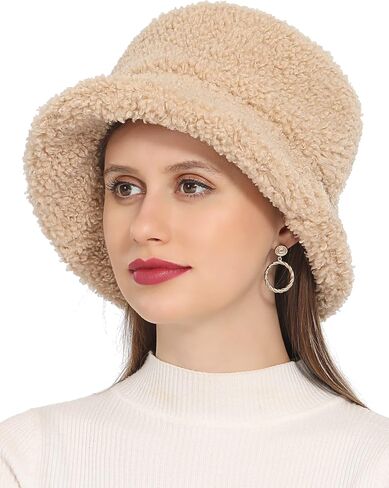 Furry Faux Fur Bucket Hat for Women Warm Winter Plush Fully Fisherman Cap in Kuwait