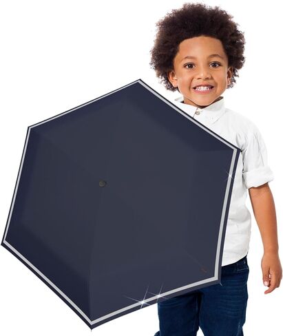 Knirps Rookie Manual Open Close Rain Umbrella - Compact Umbrella For Backpack - Windproof Travel Rain Umbrella for Kids - Manual Retractable Umbrella with Reflective Safety Strip, 90cm Diameter in Saudi Arabia