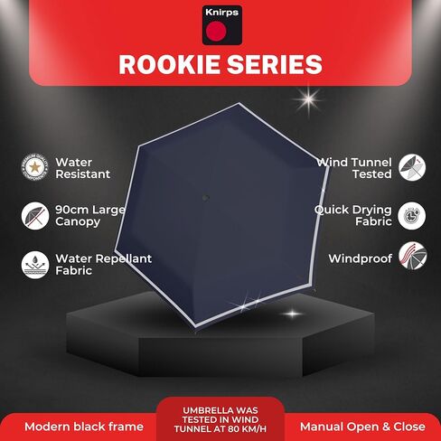 Knirps Rookie Manual Open Close Rain Umbrella - Compact Umbrella For Backpack - Windproof Travel Rain Umbrella for Kids - Manual Retractable Umbrella with Reflective Safety Strip, 90cm Diameter in Saudi Arabia