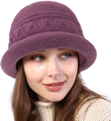 Women Winter Knit 1920s Vintage Bucket Bowler Hat Round Brim Warm Hat in Kuwait