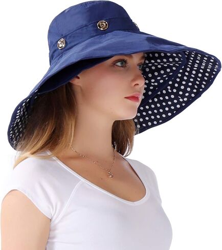 Packable Extra Large Brim Floppy Sun Hat Reversible UPF 50+ Beach Sun Bucket Hat in Kuwait