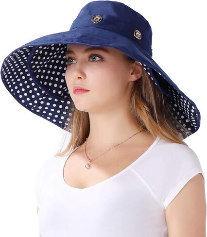 Packable Extra Large Brim Floppy Sun Hat Reversible UPF 50+ Beach Sun Bucket Hat in Kuwait
