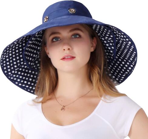 Packable Extra Large Brim Floppy Sun Hat Reversible UPF 50+ Beach Sun Bucket Hat in Kuwait