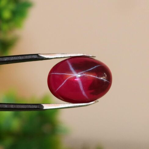 REAL-GEMS 6 Rays Red Star Ruby 9.55 Ct. Perfect Oval Shape Cabochon Loose Gemstone For Pendant Jewlery Making in Kuwait