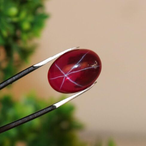 REAL-GEMS 6 Rays Red Star Ruby 9.55 Ct. Perfect Oval Shape Cabochon Loose Gemstone For Pendant Jewlery Making in Kuwait
