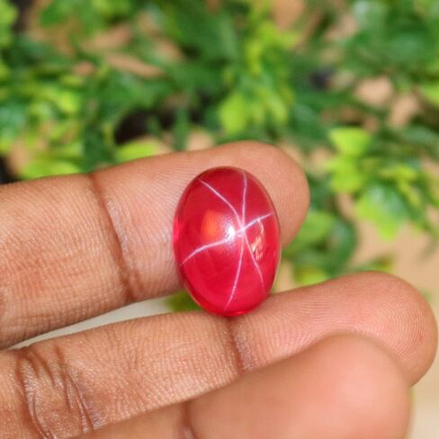 REAL-GEMS 6 Rays Red Star Ruby 9.55 Ct. Perfect Oval Shape Cabochon Loose Gemstone For Pendant Jewlery Making in Kuwait