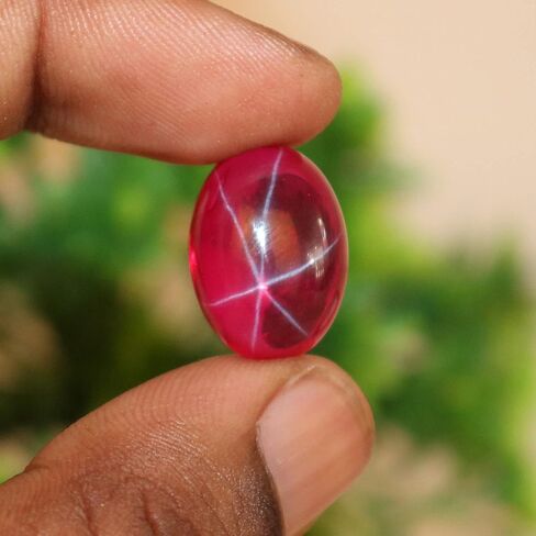 REAL-GEMS 6 Rays Red Star Ruby 9.55 Ct. Perfect Oval Shape Cabochon Loose Gemstone For Pendant Jewlery Making in Kuwait