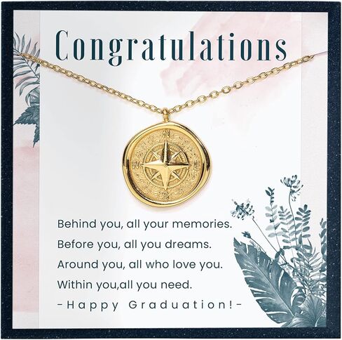 Memory Created Compass Necklace Gift Graduated Necklace Graduation Necklace Graduation Gift Women Necklace Gift for Friend Waterproof Necklace Tarnish Resist Necklace in Kuwait
