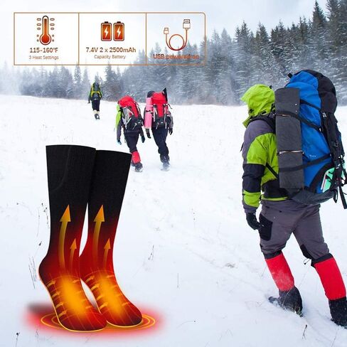 جوارب WISSBLUE السميكة للتدفئة، جوارب دافئة قابلة لإعادة الشحن، تستخدم للتزلج، في الهواء الطلق، الشتاء in Kuwait