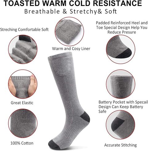 جوارب WISSBLUE السميكة للتدفئة، جوارب دافئة قابلة لإعادة الشحن، تستخدم للتزلج، في الهواء الطلق، الشتاء in Kuwait