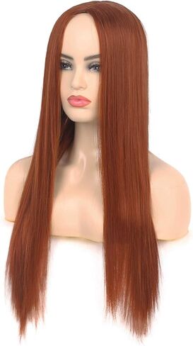 شعر مستعار طويل مستقيم باللون البرتقالي الداكن للنساء من Baruisi، شعر مستعار صناعي بديل ذو مظهر طبيعي مع غطاء شعر مستعار in Kuwait