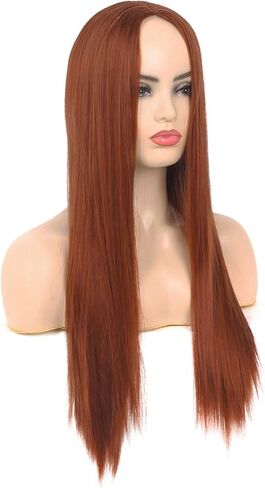 شعر مستعار طويل مستقيم باللون البرتقالي الداكن للنساء من Baruisi، شعر مستعار صناعي بديل ذو مظهر طبيعي مع غطاء شعر مستعار in Kuwait