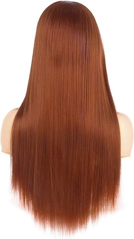 شعر مستعار طويل مستقيم باللون البرتقالي الداكن للنساء من Baruisi، شعر مستعار صناعي بديل ذو مظهر طبيعي مع غطاء شعر مستعار in Kuwait