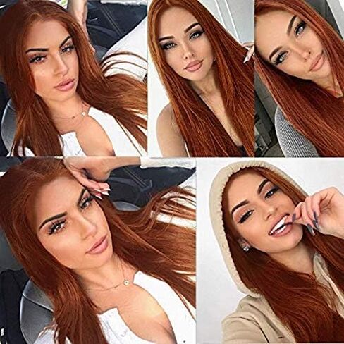 شعر مستعار طويل مستقيم باللون البرتقالي الداكن للنساء من Baruisi، شعر مستعار صناعي بديل ذو مظهر طبيعي مع غطاء شعر مستعار in Kuwait