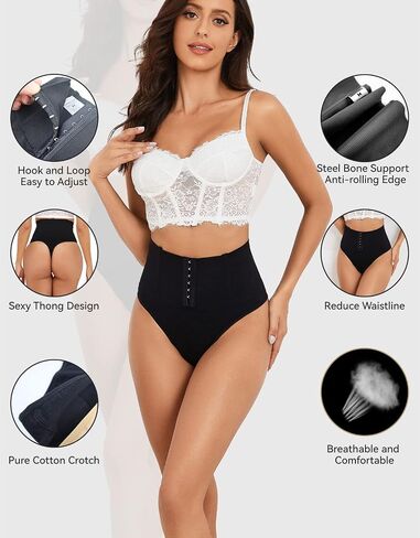 LJVOGUES Tummy Control Shapewear Thong Women with Bones, Seamless Mid Waist Body Shaper Panties Girdle Shaping Underwear in Saudi Arabia