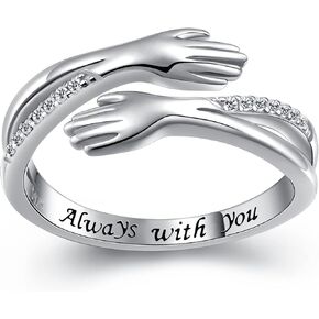 Hug Ring, S925 Sterling Silver Hug Rings for Women Girl, Hugging Hand Open Promise Ring, Mothers Day Valentine's Day Birthday Gifts