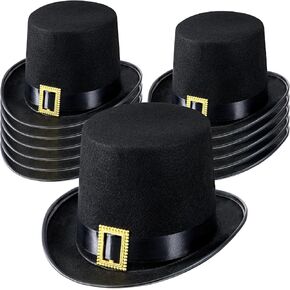 Hoosige 12 Pcs Black Pilgrim Hat for Men Thanksgiving Novelty Top Hats Cosplay Costume for Adult Man Women Holiday Halloween in Kuwait