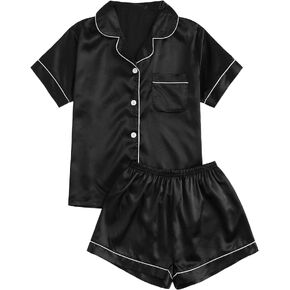 JULGIRL Silk Pajamas Womens Set 2 Piece Summer Sexy Silk Pajama Set Button-Down Shorts Sleepwear Set S-XXL in Kuwait