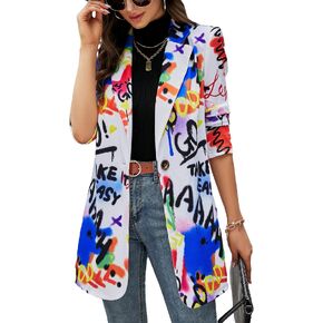 WDIRARA Women's Colorblock One Button Open Front Shawl Collar Long Sleeve Blazer