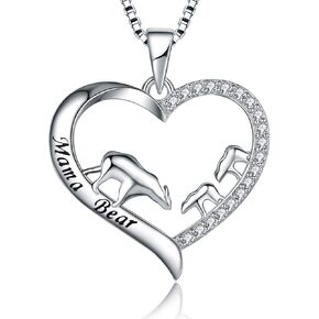 MUATOGIML Mothers Day Gift 925 Sterling Silver Mom Necklace Love Heart Pendant Mama Bear Panda Elephant Sloth Animal Necklaces Mother Son Daughter Jewelry Gifts for Women Mum Family