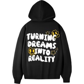 Cozyease Men's Graphic Letter Print Drawstring Street Hoodies Oversized Vintage Long Sleeve Sweatshirts