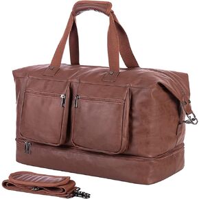 seyfocnia Travel Duffle Bag,Leather Overnight Bag for Mens Carry on Bag Weekender Bags, Brown for Women Travel tote bags Large Duffle Bag Gym Bag with Shoe Compartment