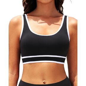 Tempt Me Women Sports Bra Bikini Top Color Block Bathing Suit Top Scoop Neck Swimsuit Top Athletic Crop Top for Teen Girls in Saudi Arabia