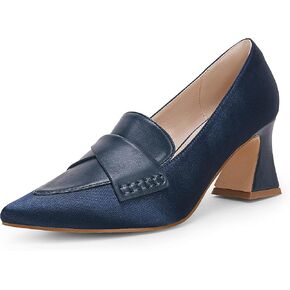 Women's Chunky Block Low Heels Pumps Stitching Retro Work Office Dress Shoes