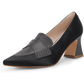 Women's Chunky Block Low Heels Pumps Stitching Retro Work Office Dress Shoes