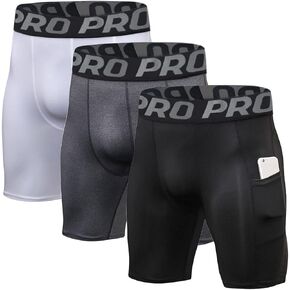 BEGIANT Compression Shorts Men with Pocket 3 Pack Cool Dry Spandex Athletic Shorts Biker Running Tights Underwear