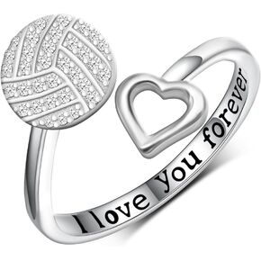 Volleyball Ring for Women 925 Sterling Silver Adjustable Volleyball Rings Volleyball Player Sport Jewelry Gifts for Women Volleyball Lover