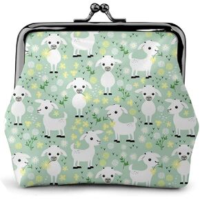 Baby Goats On Green Women's Leather Coin Purse, Small Change Pouch with Kiss-Lock Clasp Closure Buckle Wallet for Girl Gift in Kuwait