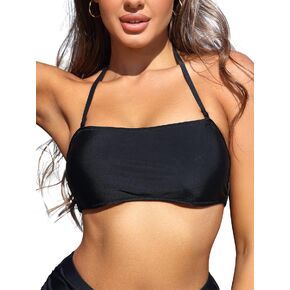 SHEKINI Womens Bandeau Bathing Suits Removable Strap Halter Bandage Bikini Tops Swimsuit