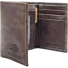 وينشستر محافظ ريفية للرجال من الجلد الطبيعي المحبب بالكامل، محفظة من الشامواه المتين ثلاثي الطيات للحماية من تحديد الهوية بموجات الراديو، نافذة لبطاقة الهوية، حجم صغير، بني، ثلاثية الطيات، محفظة in Kuwait