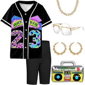 Z-Shop Women's 90s Themed Party Outfit,Hip Hop Baseball Jersey Clothing and Shorts, Jewelry Accessories for Halloween in Kuwait