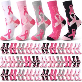 HooLing 80 زوجًا من الجوارب للتوعية بسرطان الثدي للنساء، جورب شريطي وردي، جوارب رياضية لسرطان الثدي، جوارب وردية للتوعية بسرطان الثدي، مناسبة للحفلات in Kuwait