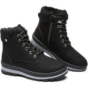 BABUDOG Womens Waterproof Ankle Boots for Outdoor (Non Slip Outsole),Fashion Combat Boots with Side Zipper,Warm Fur Lined Winter Snow Boots