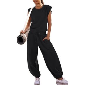 LAMISSCHE Womens Oversized Wide Leg Jumpsuit with Pockets Elastic Waist Workout Onesie Romper Open Back Outfits