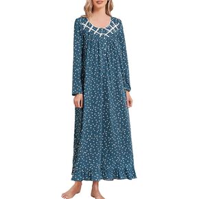 Long Cotton Nightgowns for Women 100% Cotton Night Gown Long Sleeve Ladies Nightgowns Sleepwear Vintage Sleep Dress in Kuwait