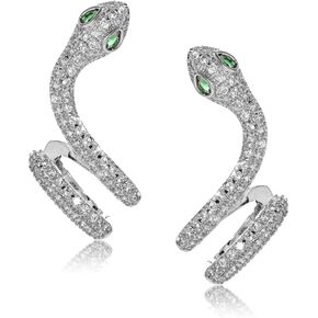 Hefanny Women Huggie مكعب زركونيا أقراط ذهبية هوب أقراط أذن ذهبية عيار 14 قيراط مملوءة بالذهب صغير بوهو بيتش بسيط رقيق مصنوع يدويًا هدية مجوهرات لا تسبب الحساسية (أساور ثعبان فضية) in Kuwait