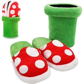 تيمسوفيا شبشب 2 في 1 بتصميم فطر مع حامل، شبشب نباتات البيرانا للبالغين، شبشب قطيفة شتوي مرح في وعاء للنساء والرجال، هدية للتهنئة بالمنزل، اخضر واحمر، مقاس 8-11 X-Wide للنساء/7-10, أخضر وأحمر in Kuwait