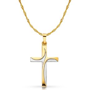 Ioka 14K Two Tone Gold Cross Charm Pendant with 1.2mm Singapore Chain Necklace in Saudi Arabia