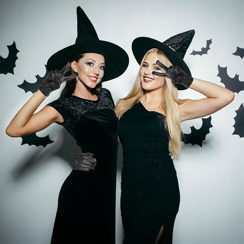 Yolev Women's Shiny Metallic Gloves Halloween Cosplay Costume Gloves Opera Gloves 20's Fancy Flapper Evening Accessories for Women and Girls (Black) in Saudi Arabia