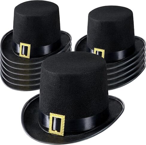 Hoosige 12 Pcs Black Pilgrim Hat for Men Thanksgiving Novelty Top Hats Cosplay Costume for Adult Man Women Holiday Halloween in Kuwait